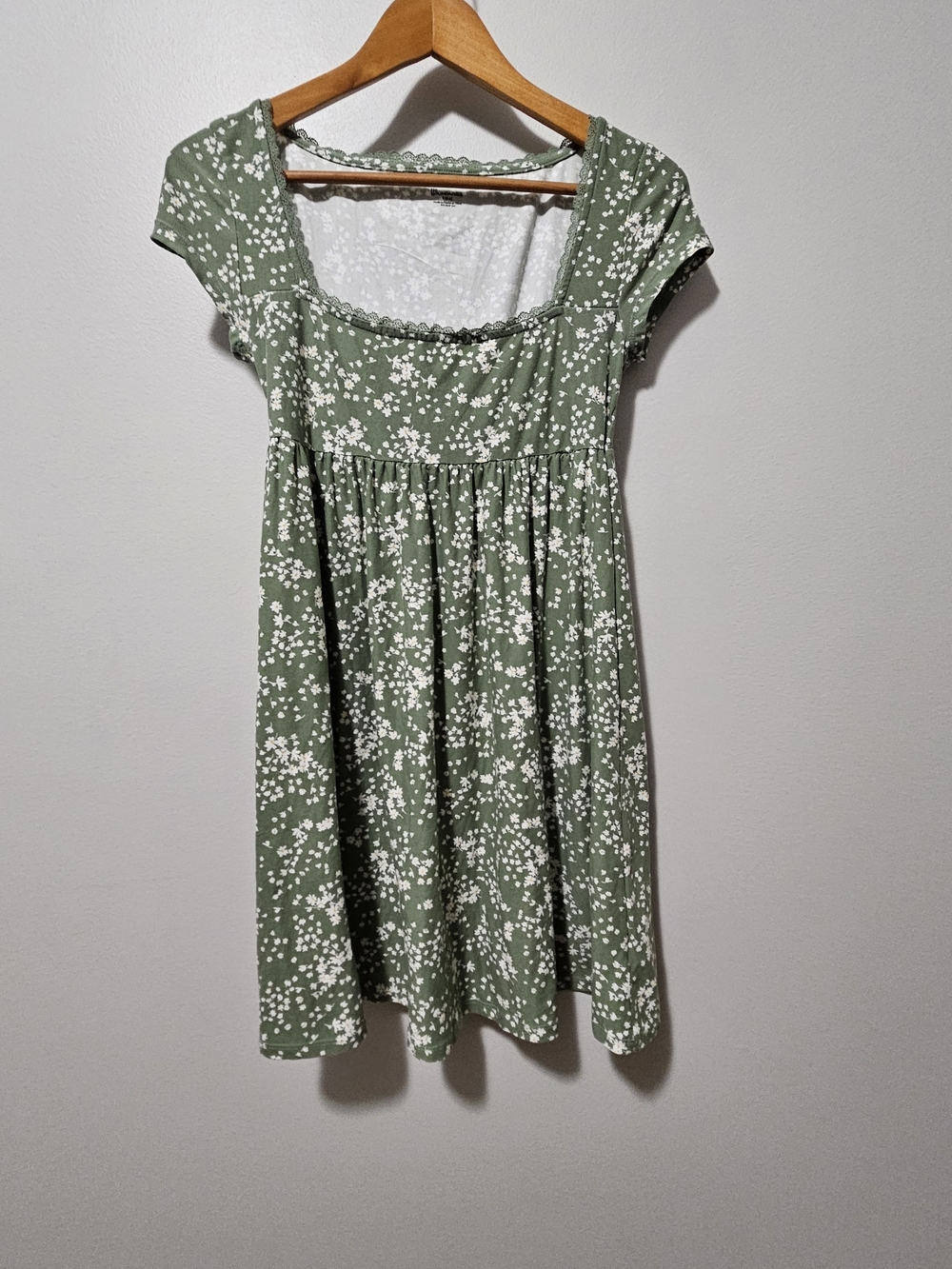 Women's Sage Green Floral Square-Neck Dress